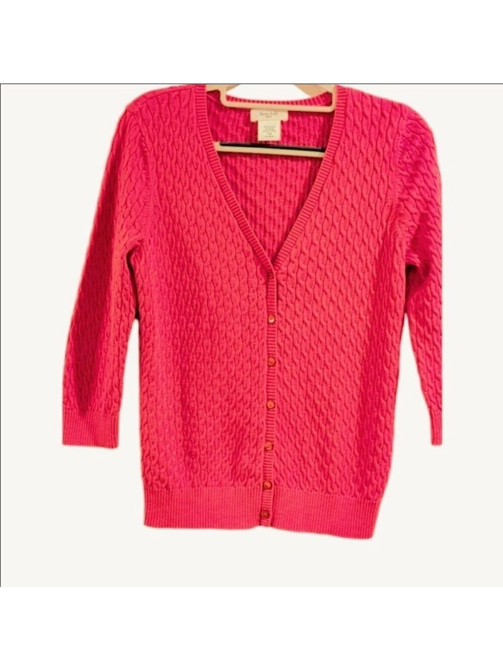 Kate Hill Pink Cable Knit Cardigan Raspberry Color Petite Medium - Picture 2 of 7